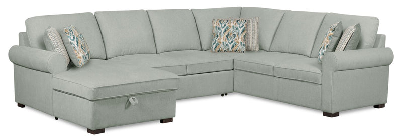 Sofa-lit sectionnel de gauche Haven de Scott Living 3 pièces en tissu de chenille avec fauteuil long de rangement - bleu écume de mer