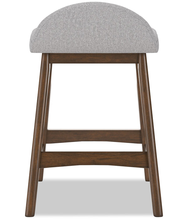 Tabouret Jovi de hauteur comptoir en tissu d’apparence lin et en bois - gris
