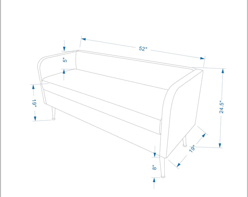 Banc Cass de 52 po - velours rose avec pattes dorées