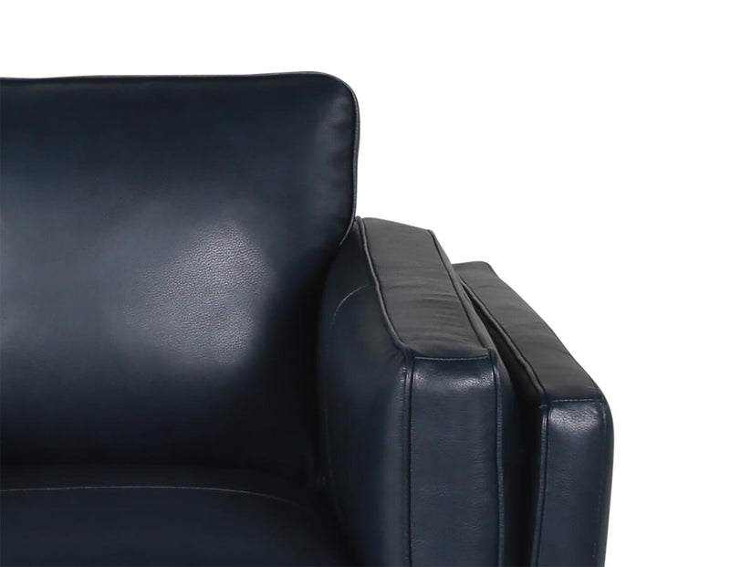 Fauteuil Vivia de 40 po en cuir véritable avec coussin de siège amovible et base en bois - bleu marine