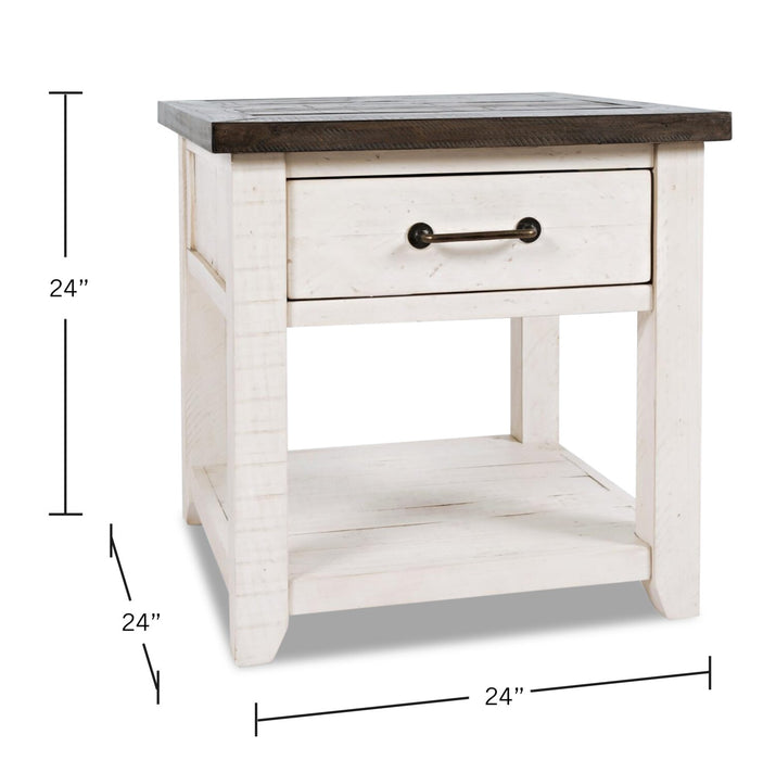 Table de bout rustique Morgan de 24 po avec rangement et tablette - blanche avec bois recyclé