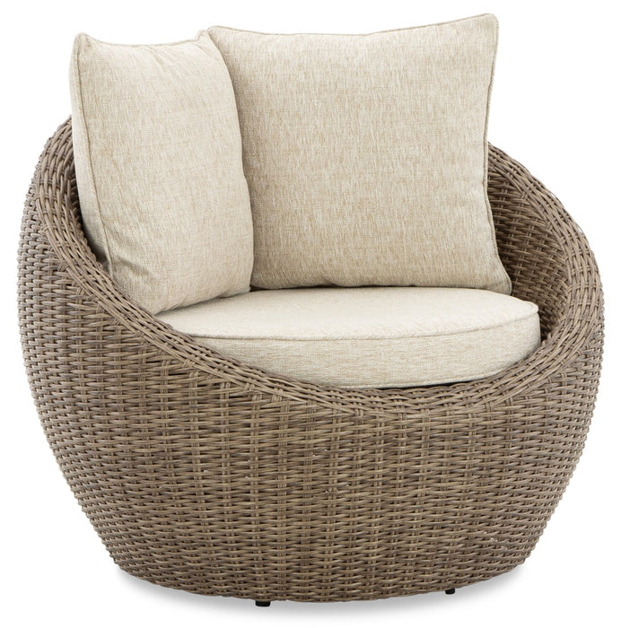 Ensemble de 2 fauteuils Lume pour la terrasse à l’extérieur - osier en résine et tissu Nuvella, résistant aux rayons UV et aux intempéries - naturel et beige