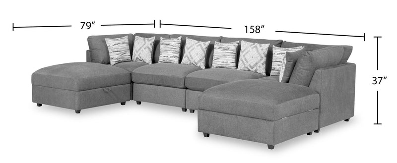 Sofa sectionnel modulaire Evolve de Scott Living 6 pièces en tissu d’apparence lin avec coussins en duvet et plumes - gris anthracite