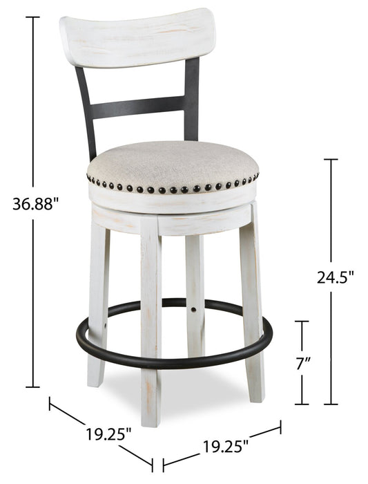 Tabouret Otis de hauteur comptoir en tissu de cuir végétalien et en métal avec siège pivotant - blanc