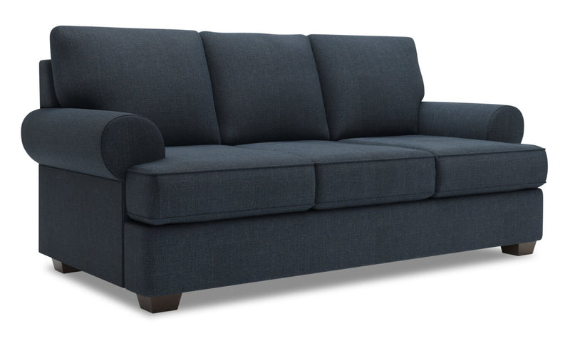 Sofa personnalisable Roll de Sofa Lab de 86 po fabriqué au Canada en tissu d’apparence lin avec accoudoirs enroulés - bleu Luna Sailor