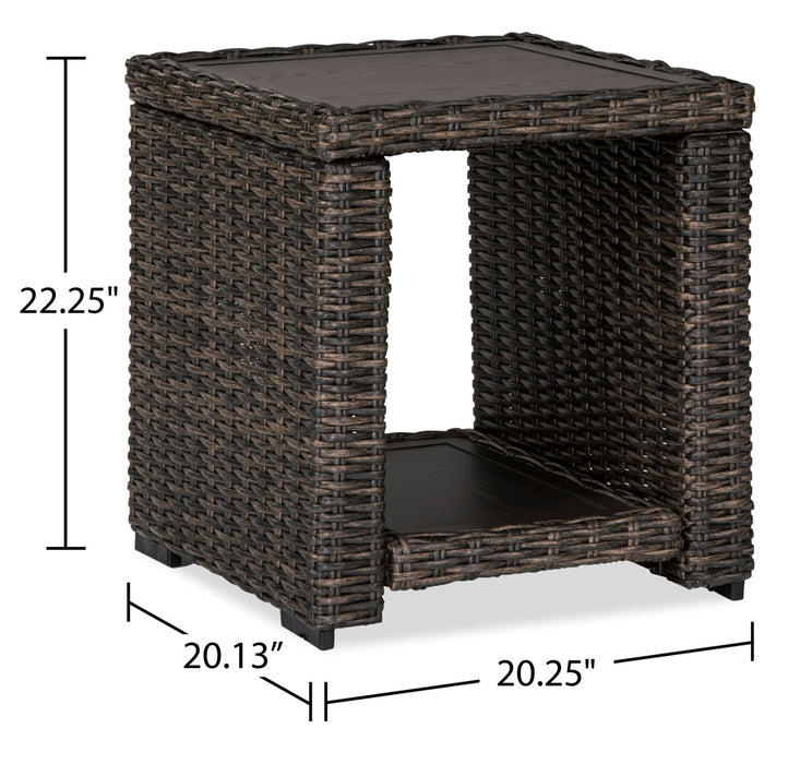 Table de bout Hilo pour la terrasse à l’extérieur - 20 po (L), armature en osier en résine et en aluminium, résistante aux rayons UV et aux intempéries - brune