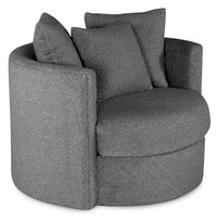  Fauteuil d’appoint pivotant Cuddler Midi de 42 po fabriqué au Canada en tissu de chenille - gris Teddy Nightfall