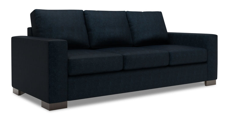 Sofa personnalisable Track de Sofa Lab de 85 po fabriqué au Canada en tissu de chenille avec accoudoirs rectilignes - bleu Luxury Indigo
