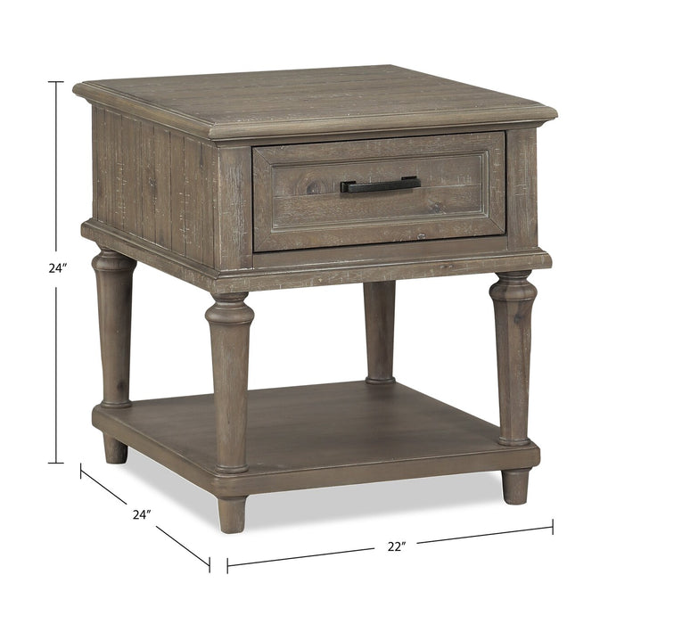 Table de bout rustique Winston de 22 po avec rangement et tablette - brun clair avec fini bois de grève