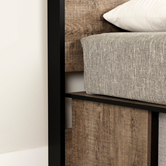 Ensemble lit plateforme et tête de lit à panneau Everley avec rangement et paniers intégrés, deux couleurs - format lit simple