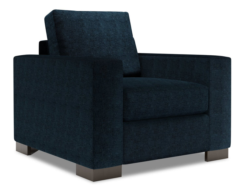 Fauteuil Track de Sofa Lab personnalisable de 38 po fabriqué au Canada en tissu de chenille avec accoudoirs rectilignes - bleu Luxury Indigo