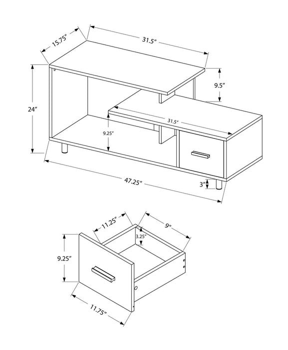 Meuble pour téléviseur moderne Sara de 48 po avec rangement et système de gestion des câbles pour téléviseurs jusqu’à 35 po - blanc