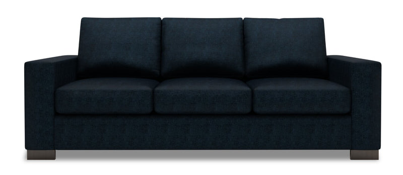 Sofa personnalisable Track de Sofa Lab de 85 po fabriqué au Canada en tissu de chenille avec accoudoirs rectilignes - bleu Luxury Indigo