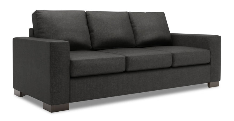 Sofa-lit personnalisable Track de Sofa Lab de 85 po fabriqué au Canada en tissu d’apparence lin avec accoudoirs rectilignes - gris Luna Kohl