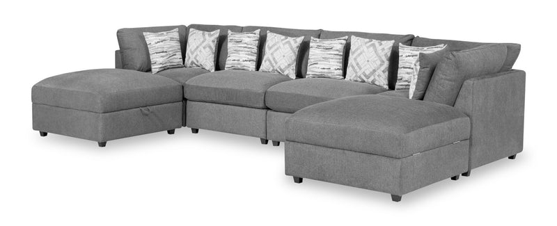 Sofa sectionnel modulaire Evolve de Scott Living 6 pièces en tissu d’apparence lin avec coussins en duvet et plumes - gris anthracite