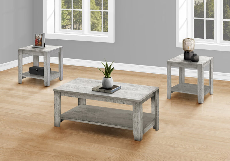 Ensemble 3 tables traditionnelles Lincoln de 42 po (table à café et 2 tables de bout) avec tablette - gris 