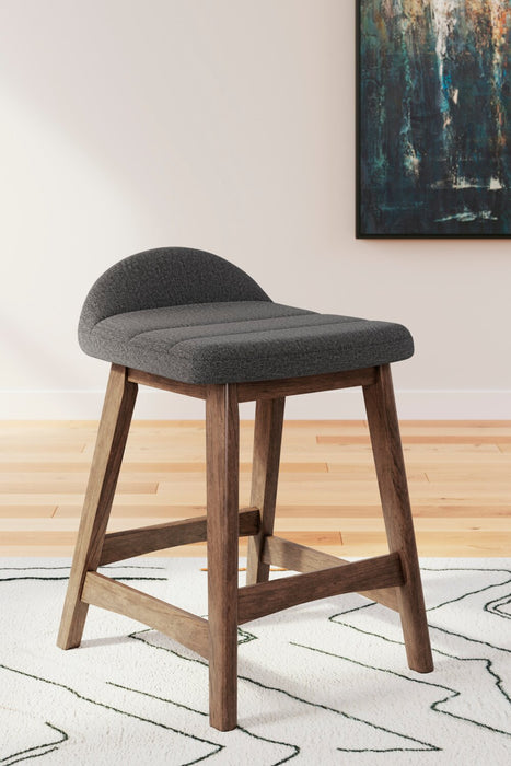 Tabouret Jovi de hauteur comptoir en tissu d’apparence lin et en bois - anthracite