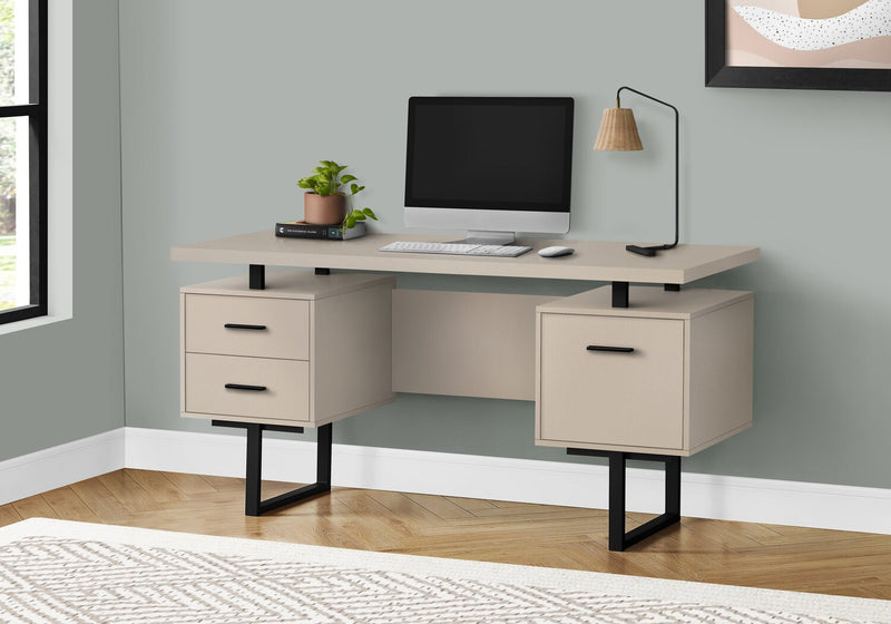 Bureau réversible Teagan de 60 po à 3 tiroirs - taupe clair