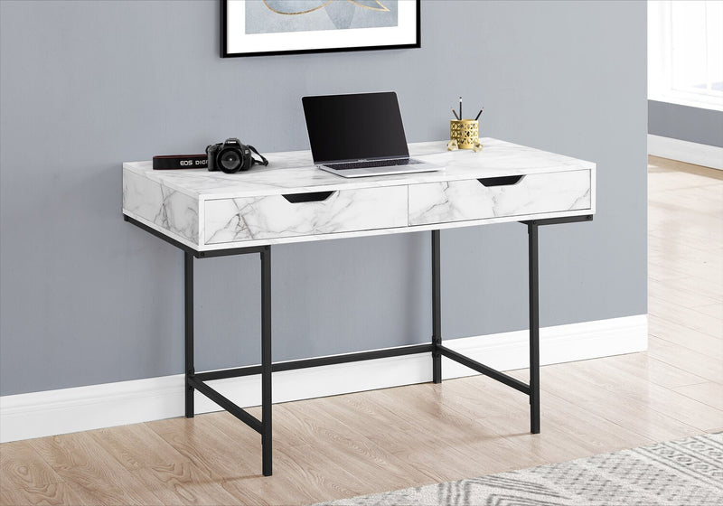 Bureau Butler de 47,25 po à 2 tiroirs - apparence marbre blanc