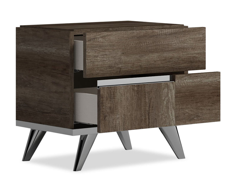 Table de nuit Gino à 2 tiroirs - fabriquée en Italie, 24,8 po (L) x 23,2 po (H), moderne - brune