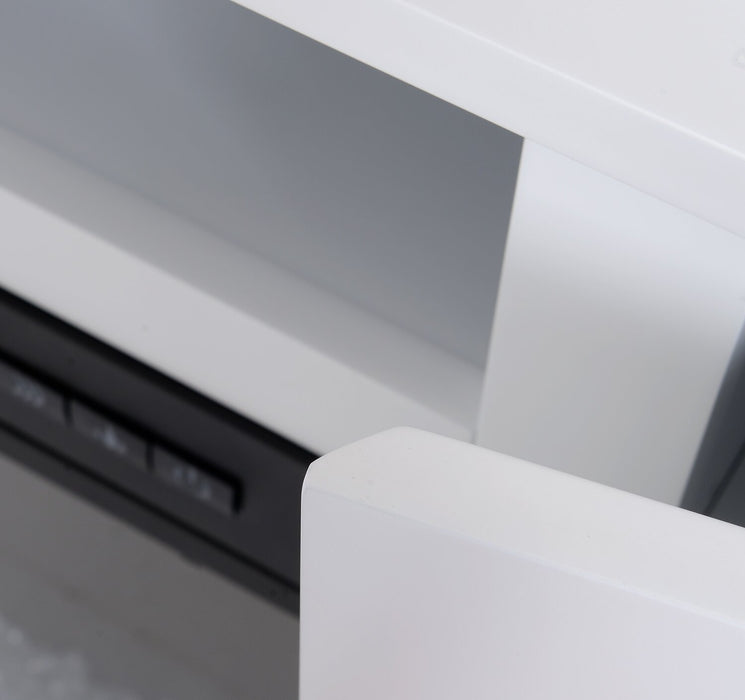 Meuble pour téléviseur moderne Robin de 70 po avec foyer électrique, rangement et système de gestion des câbles pour téléviseurs jusqu’à 80 po - blanc