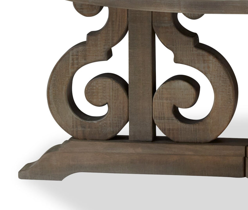 Table à café ronde traditionnelle Tinley Park de 40 po - pin gris-brun avec base à volutes