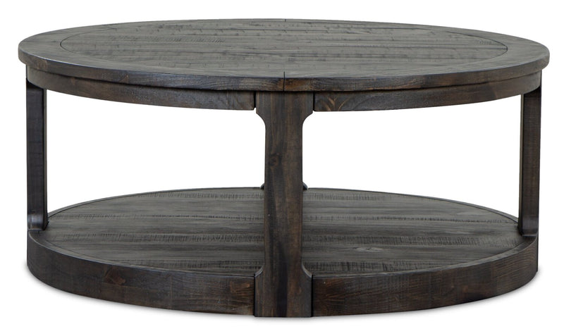 Table à café ronde traditionnelle Axl de 40 po avec tablette - bois gris-brun foncé