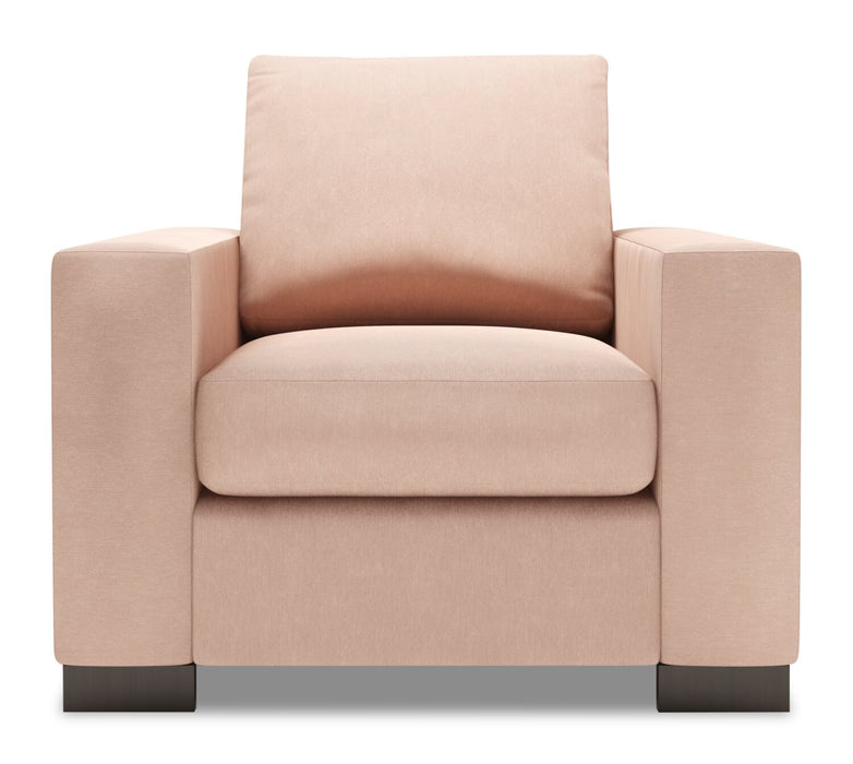 Fauteuil Track de Sofa Lab personnalisable de 38 po fabriqué au Canada en tissu d’apparence lin avec accoudoirs rectilignes - rose Pax Rose