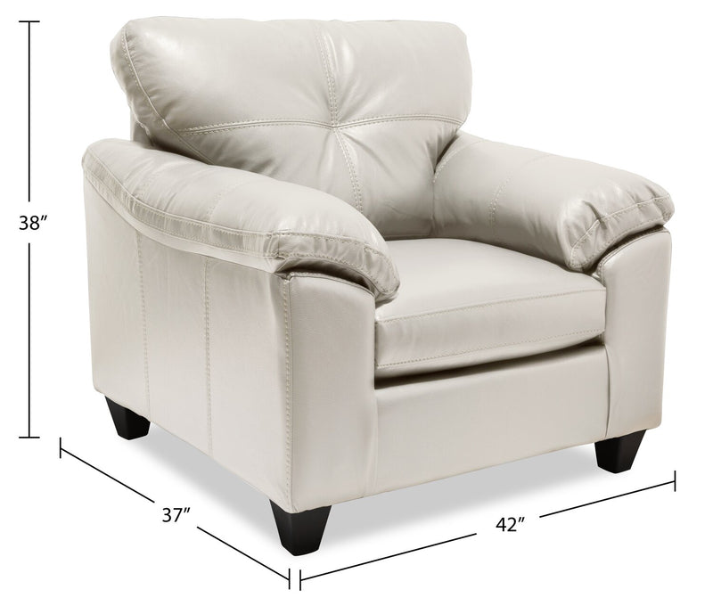 Fauteuil Addison de 42 po fabriqué au Canada en tissu d’apparence cuir avec coussin de siège amovible et capitonnage - beige