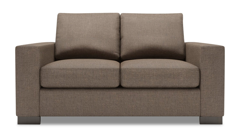 Causeuse personnalisable Track de Sofa Lab de 62 po fabriquée au Canada en tissu d’apparence lin avec accoudoirs rectilignes - brun Luna Praline
