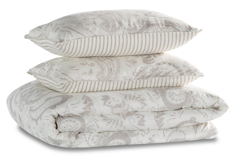Ensemble d'édredon Indie Paisley 3 pièces pour lit double ou grand lit - blanc