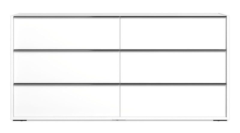 Commode de chambre à coucher Raia à 6 tiroirs - fabriquée en Italie, 59 po (L) x 33 po (H), moderne - blanche