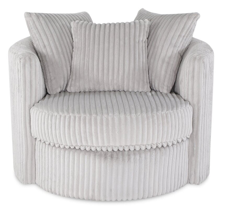 Fauteuil d’appoint pivotant Cuddler Midi de 42 po fabriqué au Canada en tissu de chenille - gris Groove Mist
