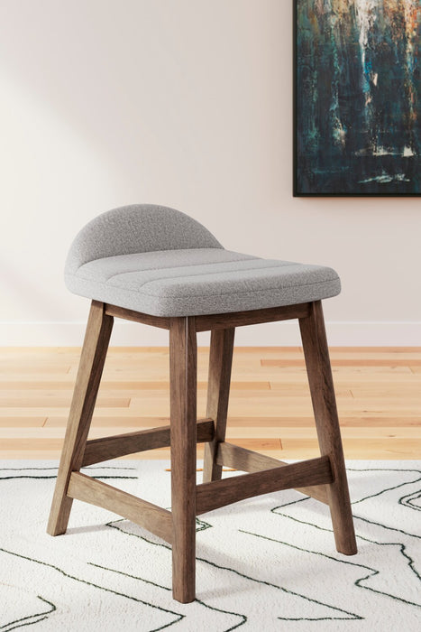 Tabouret Jovi de hauteur comptoir en tissu d’apparence lin et en bois - gris