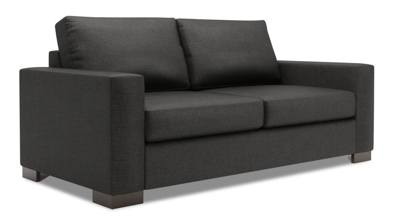 Sofa personnalisable Track de Sofa Lab de 75 po de format condo fabriqué au Canada en tissu d’apparence lin avec accoudoirs rectilignes - gris Luna Kohl