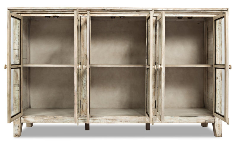 Grande armoire décorative Rocco de 70 po avec 6 portes - crème