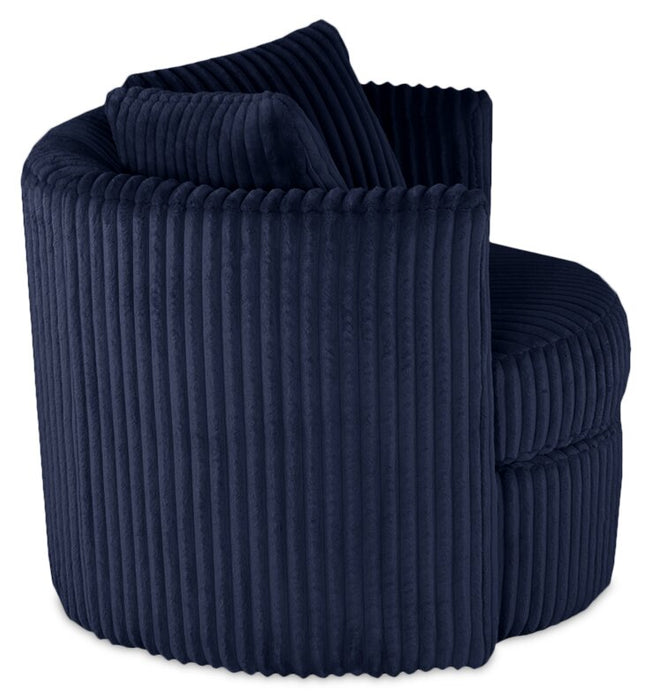 Fauteuil d’appoint pivotant Cuddler Petite de 36 po fabriqué au Canada en tissu de chenille - bleu Groove Midnight