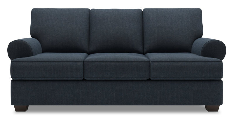 Sofa personnalisable Roll de Sofa Lab de 86 po fabriqué au Canada en tissu d’apparence lin avec accoudoirs enroulés - bleu Luna Sailor