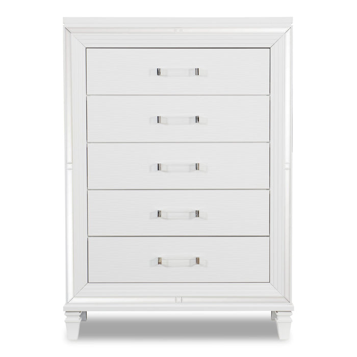 Commode verticale somptueuse Max de 38 po (L) x 54,3 po (H) à 5 tiroirs pour la chambre à coucher - blanche