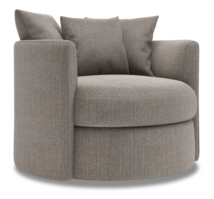 Fauteuil d’appoint pivotant Nest de Sofa Lab personnalisable de 41 po fabriqué au Canada en tissu d’apparence lin -  gris Luna Smoke