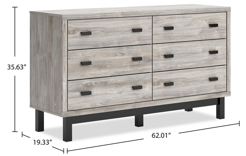 Commode Zen de 62 po (L) x 35,6 po (H) à 6 tiroirs pour la chambre à coucher - grise