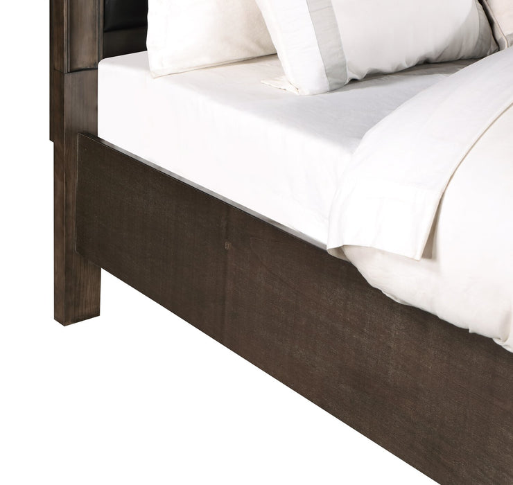 Lit plateforme de rangement Kane en cuir végétalien avec tête de lit et cadre de lit, brun - format très grand lit