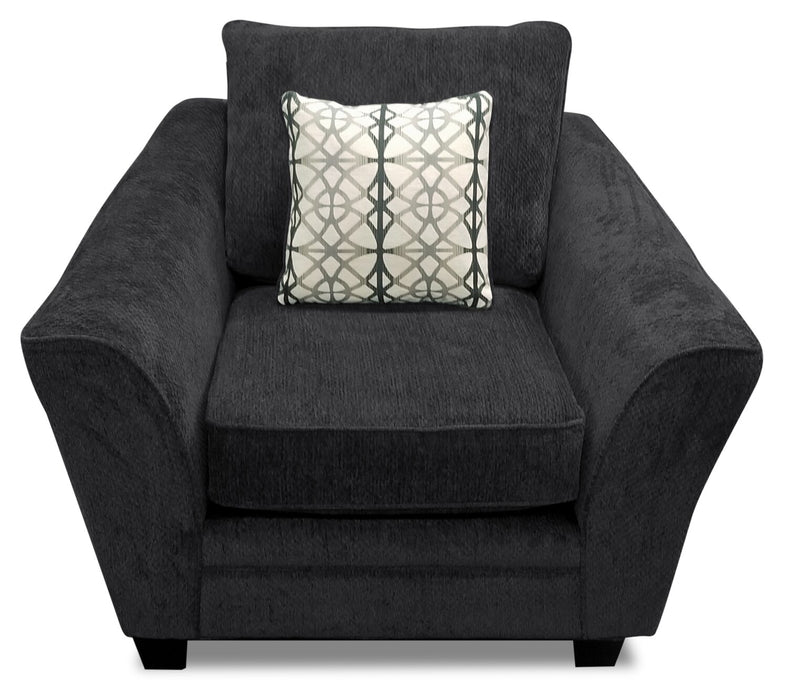 Fauteuil Febe de 49 po fabriqué au Canada en tissu de chenille avec accoudoirs évasés et pattes en bois - gris anthracite