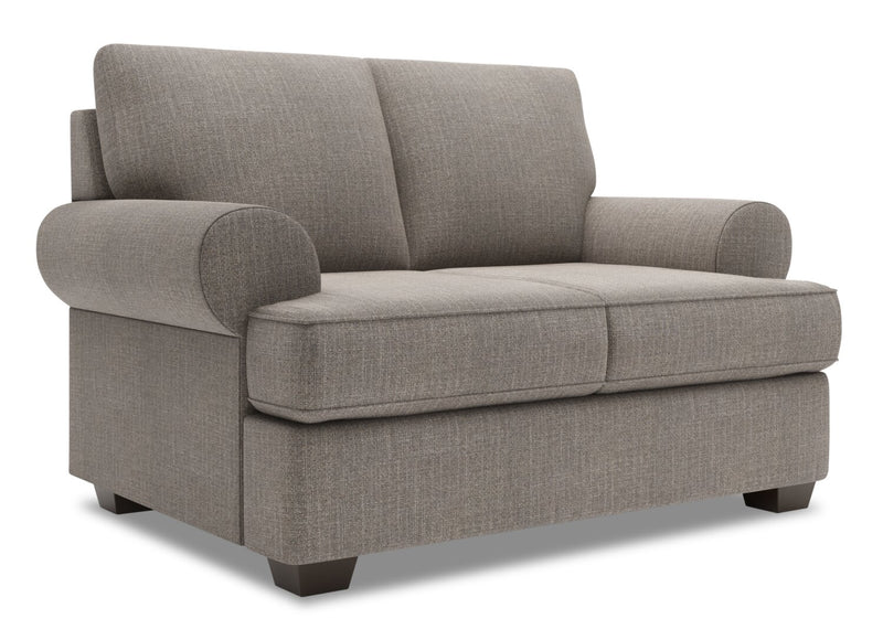 Causeuse personnalisable Roll de Sofa Lab de 64 po fabriquée au Canada en tissu d’apparence lin avec accoudoirs enroulés - gris Luna Smoke