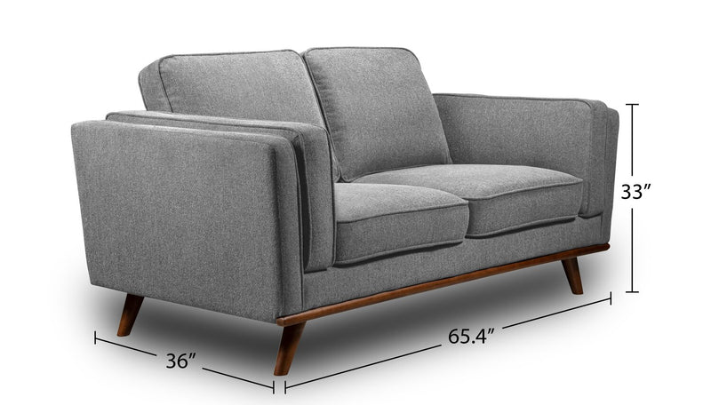 Causeuse Kassia de Kort & Co. de 65,4 po en tissu d’apparence lin avec base et pattes en bois - grise