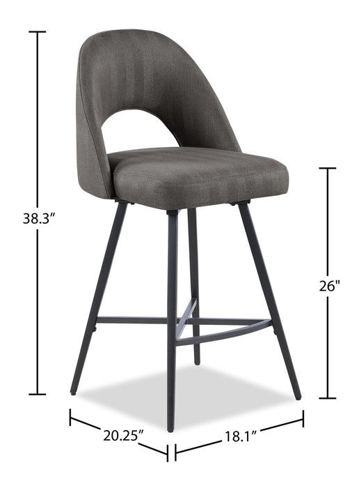 Tabouret Elijah de hauteur comptoir en tissu d’apparence lin et en métal avec siège pivotant - gris