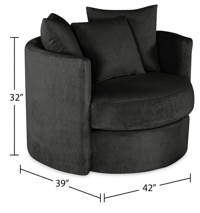 Fauteuil d’appoint pivotant Cuddler Midi de 42 po fabriqué au Canada en tissu de chenille - gris Plush Thunder