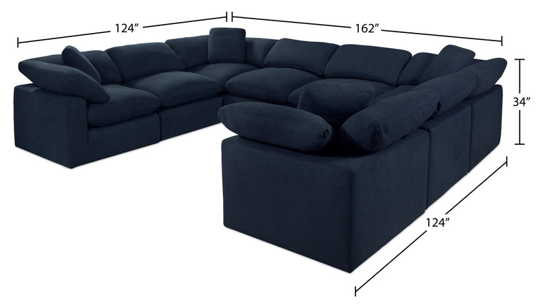 Sofa sectionnel modulaire Eclipse 8 pièces en tissu d’apparence lin avec coussins réversibles en duvet et plumes - bleu marine