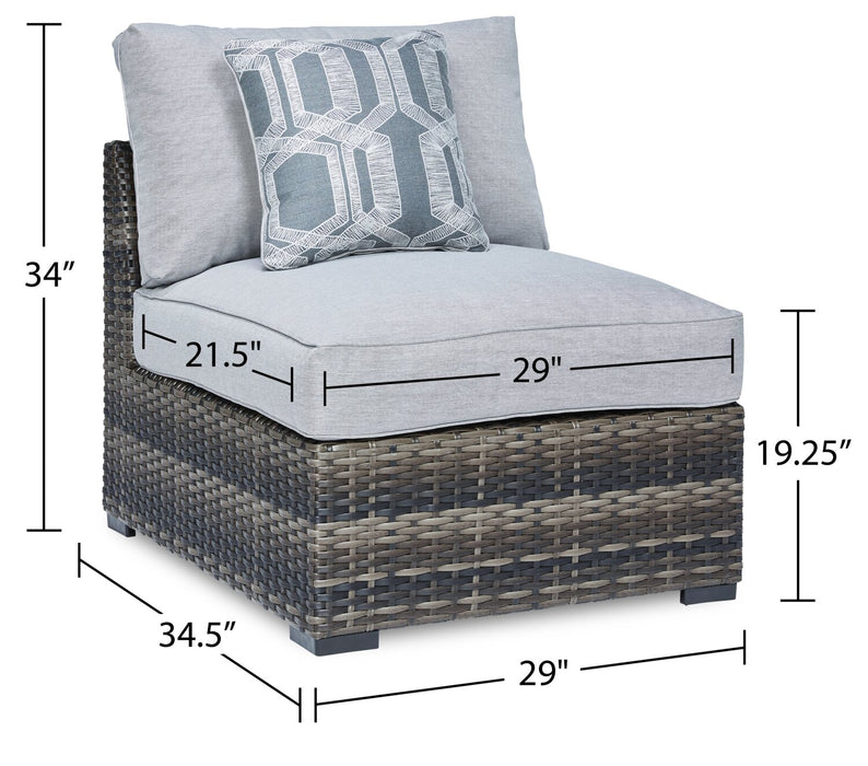 Ensemble de 2 fauteuils sans accoudoirs Lilo pour la terrasse à l’extérieur - osier en résine et tissu Nuvella, résistant aux rayons UV et aux intempéries - gris