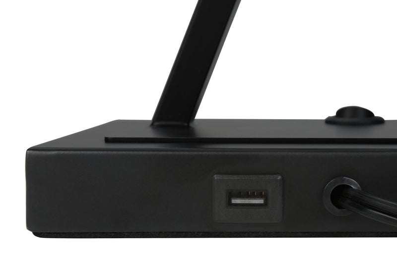 Lampe de table de 25 po en métal noir avec recharge USB